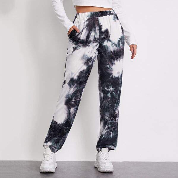 

Tie Dye Slant Pocket Joggers, Black and white