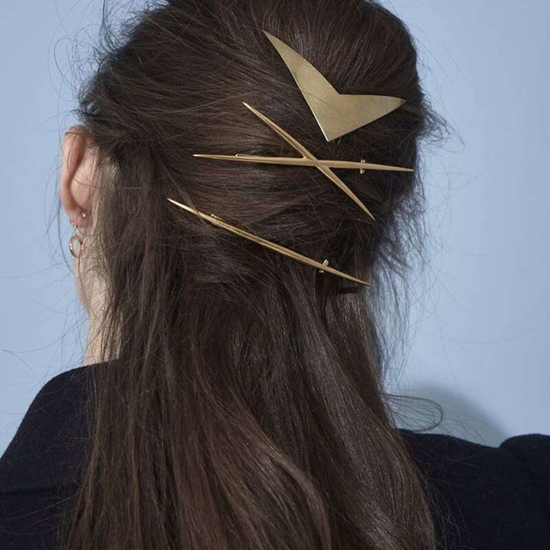 

3pcs Metallic Hair Clip, Gold