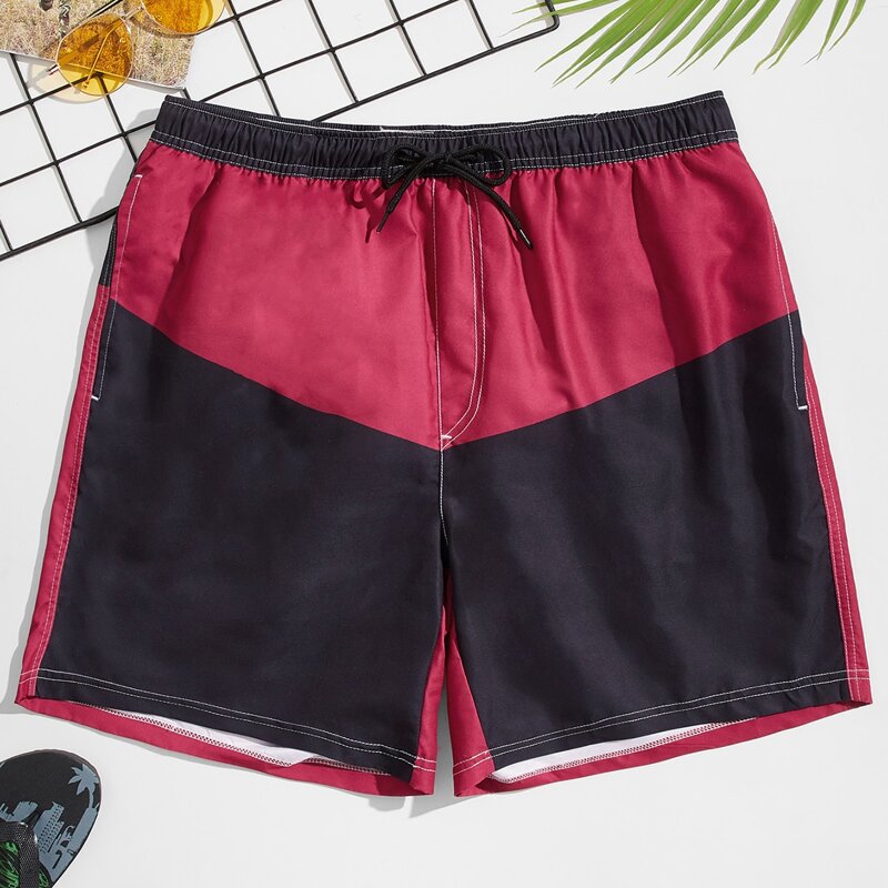 

Men Colorblock Drawstring Waist Swim Trunks, Multicolor