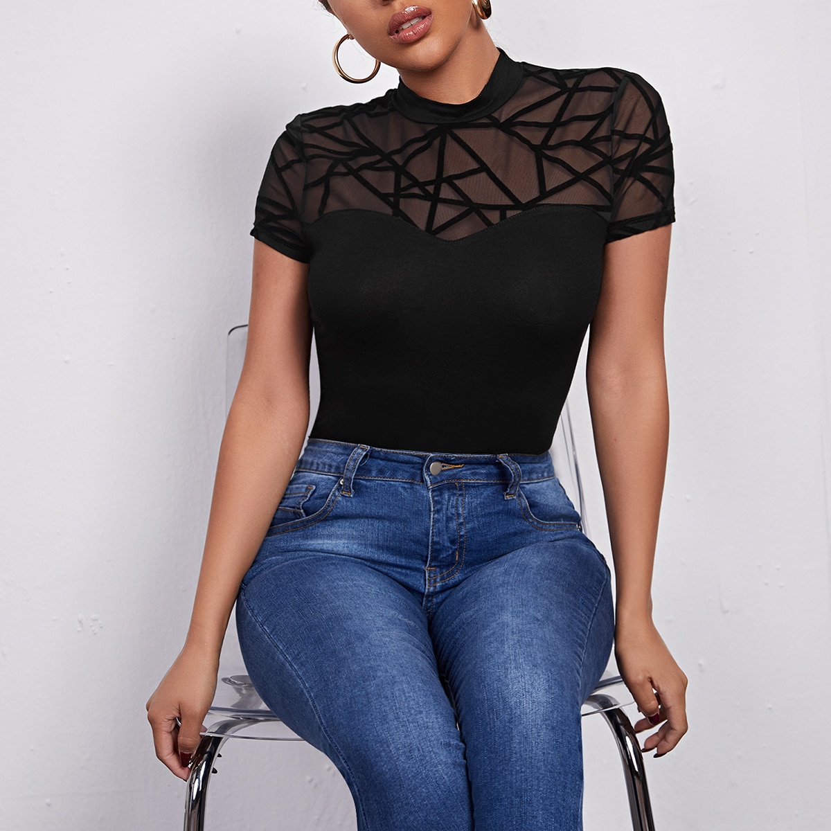 Maglietta collo a lupetto geo maglia yoke