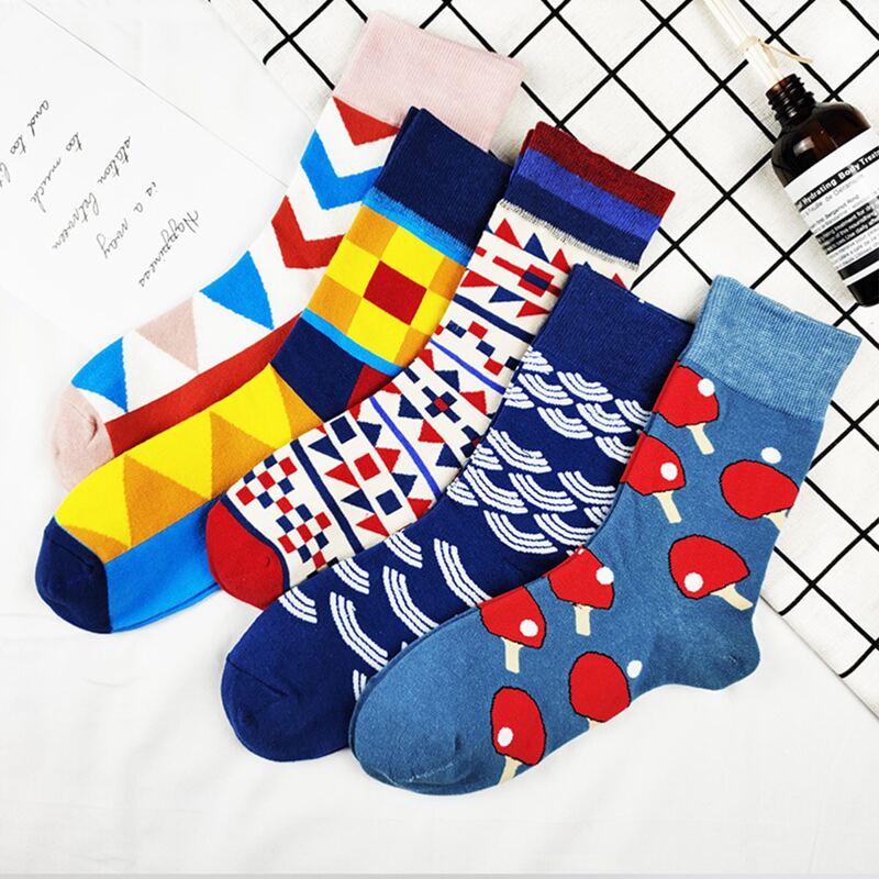 

Guys 5pairs Geo & Mushroom Crew Socks, Multicolor