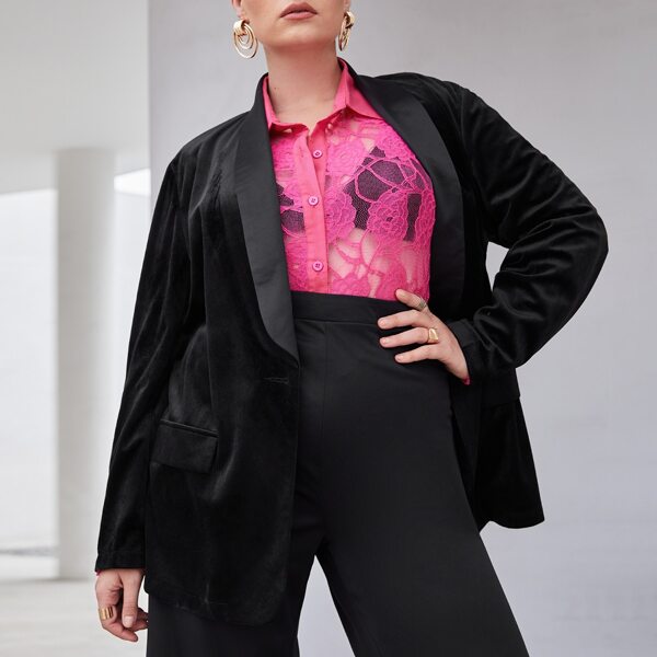 

Plus Shawl Collar Single Button Blazer, Black