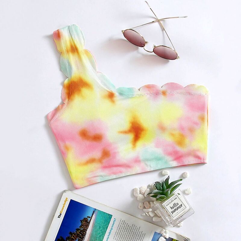

Tie Dye Scallop Bikini Top, Multicolor