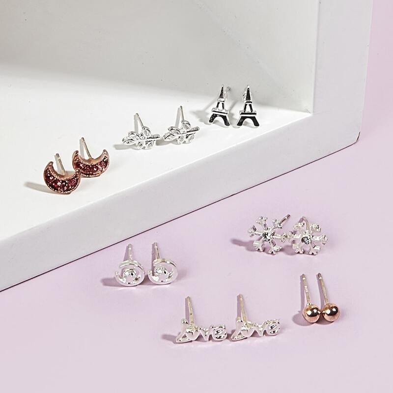 

7pairs Minimalist Earring Set, Silver