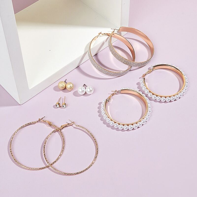 

6pairs Faux Pearl Earring Set, Multicolor