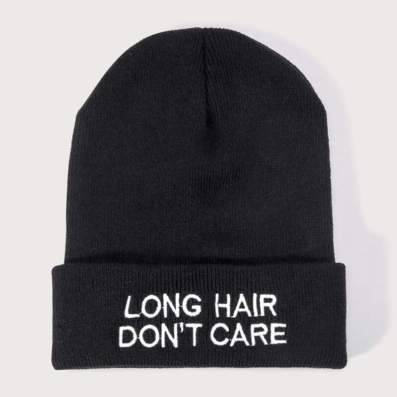 

Slogan Embroidery Beanie, Black