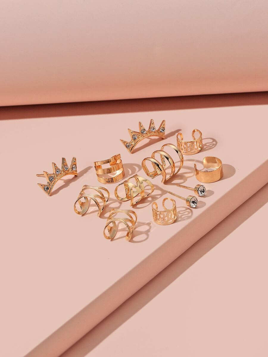 12 cái Rhinestone Trang Trí Rỗng Bông Tai - Vàng - Xem 1