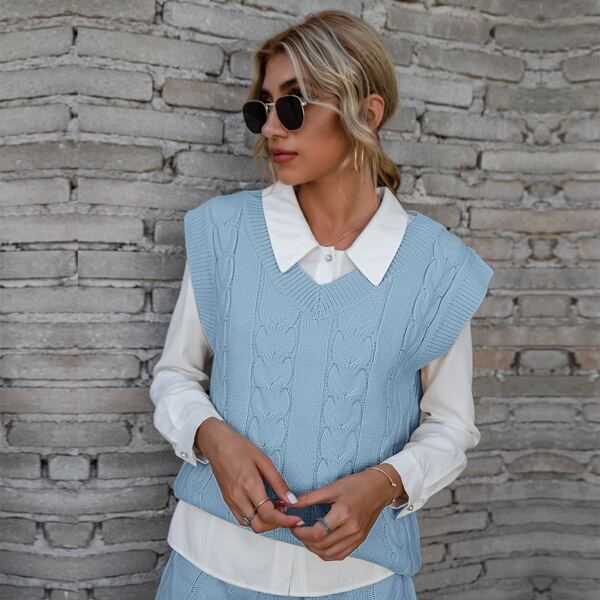 

Cable Knit Sweater Vest Without Blouse, Baby blue