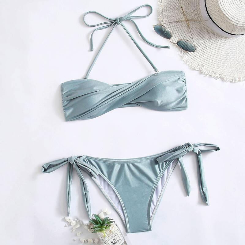 

Twist Tie Side Bikini Swimsuit, Blue