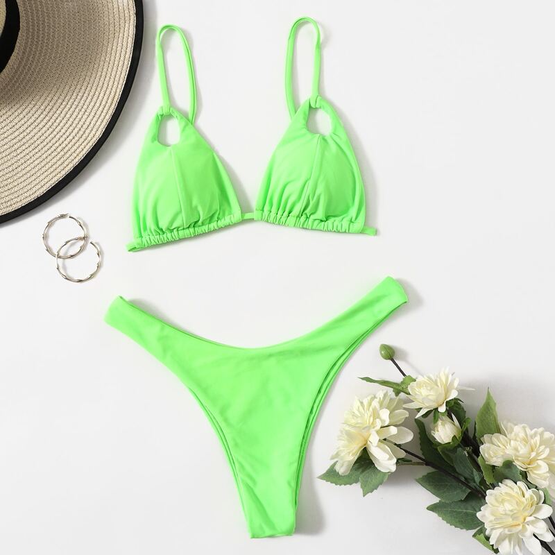 

Triangle High Leg Bikini Swimsuit, Green