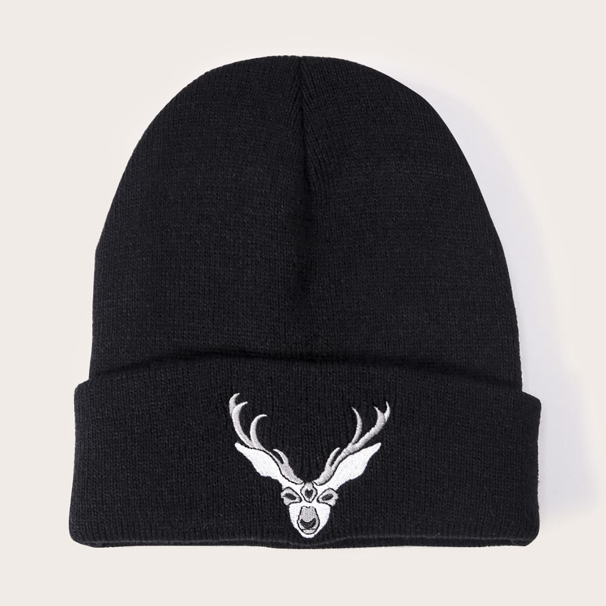

Elk Embroidery Beanie, Black