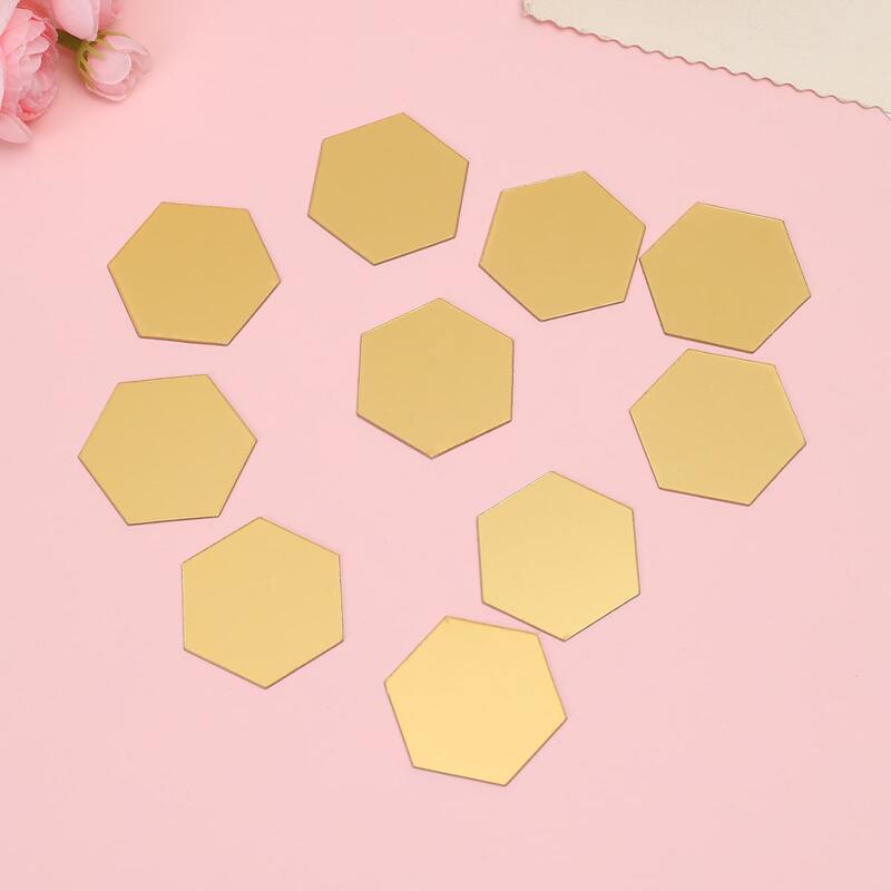 

10pcs Hexagon Mirror Surface Wall Sticker, Gold