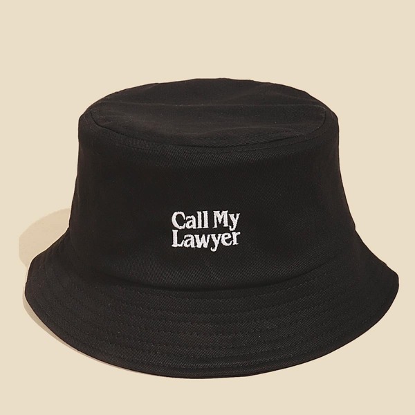 

Letter Embroidered Bucket Hat, Black