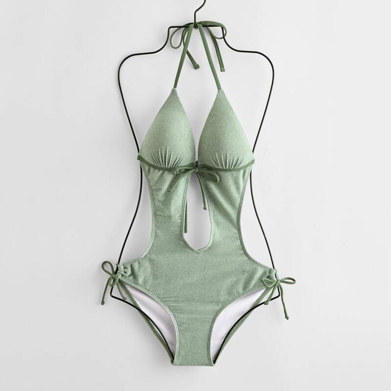 

Cut-out Drawstring Side One Piece Swimsuit, Green