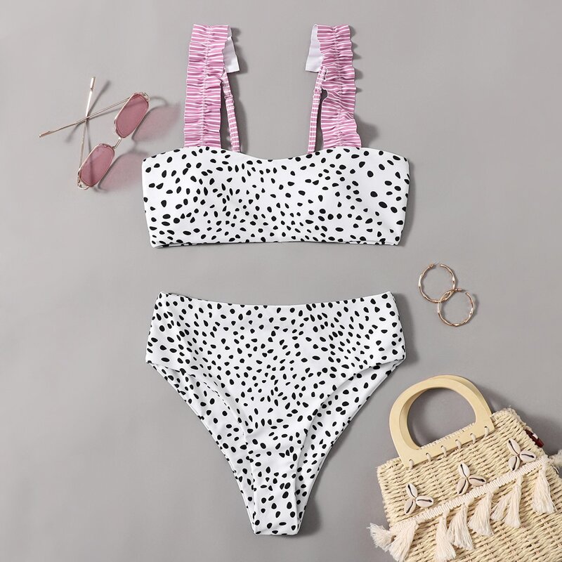 

Dalmatian Frill Trim Bikini Swimsuit, Multicolor