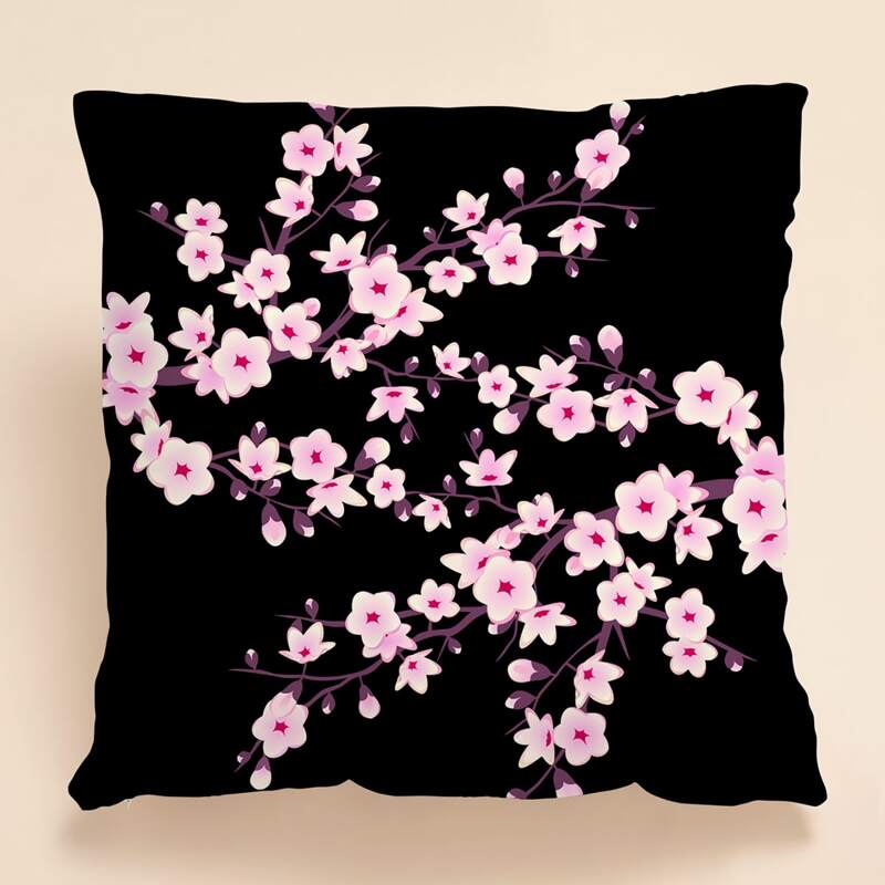 

Flower Print Cushion Cover Without Filler, Black