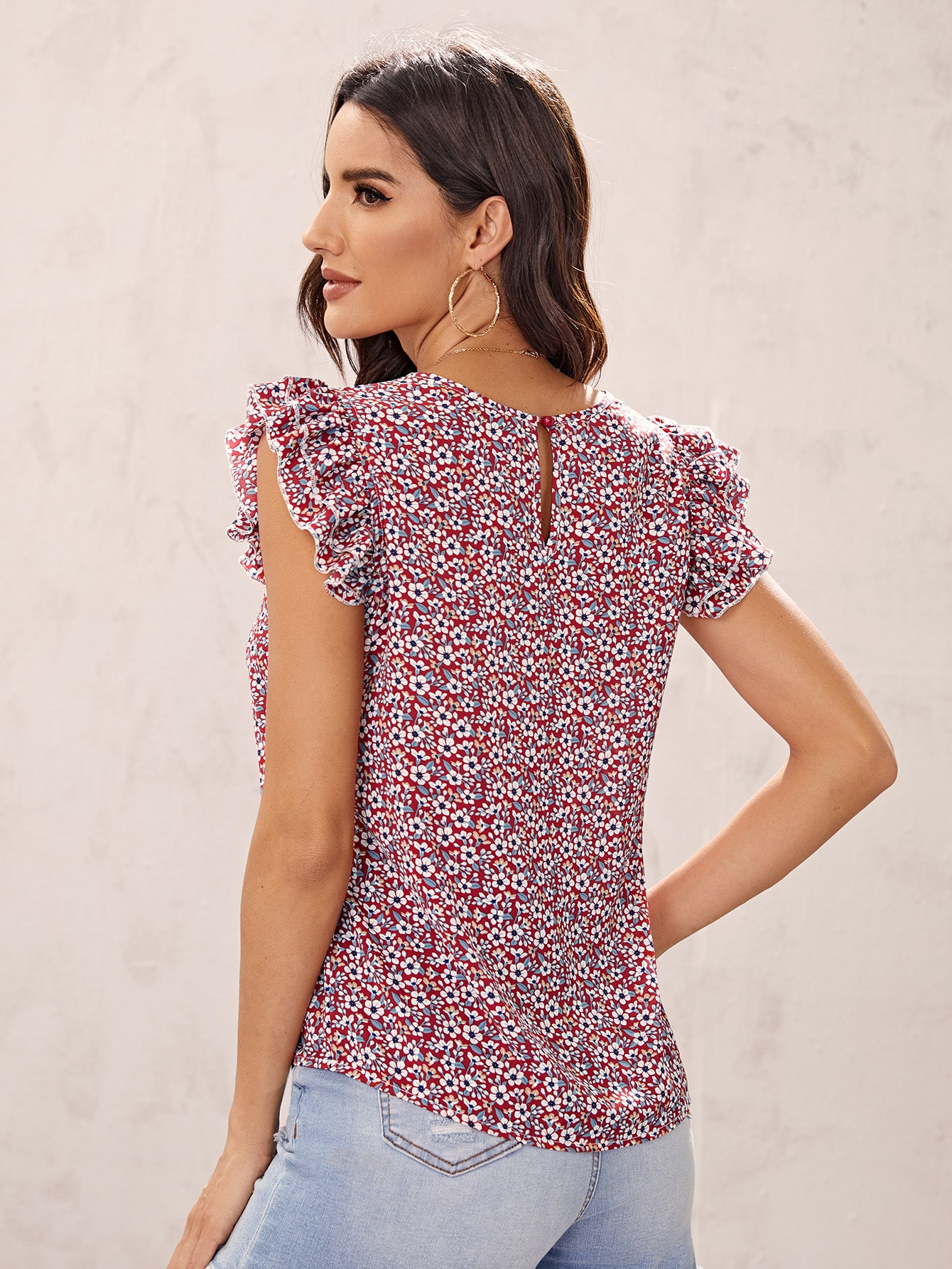 Choker Neck Ditsy Floral Top thumbnail