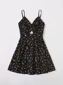 SHEIN VCAY 滿版花卉圖案扭結胸吊帶洋裝 - 彩色 - 查看 4