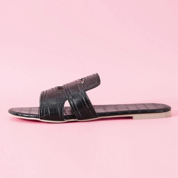 

Croc Embossed Slide Sandals, Black