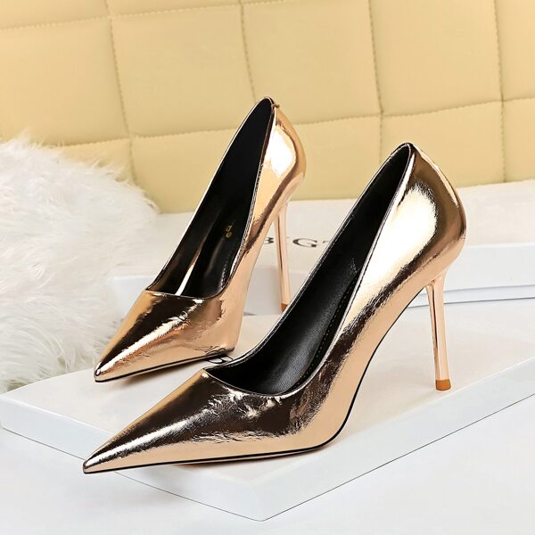 

Metallic Point Toe High Heeled Stiletto Court Pumps, Champagne