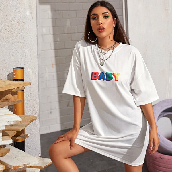 

Drop Shoulder Letter Graphic Longline Tee, White