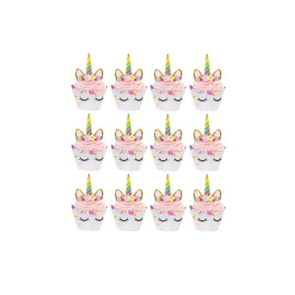 

12sets Cartoon Cupcake Wrapper & Cake Topper, Multicolor