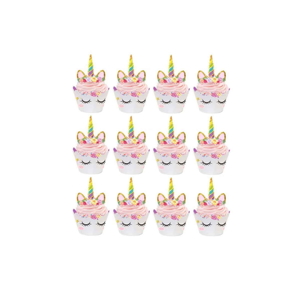 

12sets Cartoon Cupcake Wrapper & Cake Topper, Multicolor