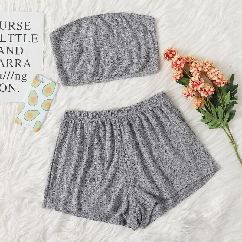 

Space Dye Tube Top & Shorts Lounge Set, Grey