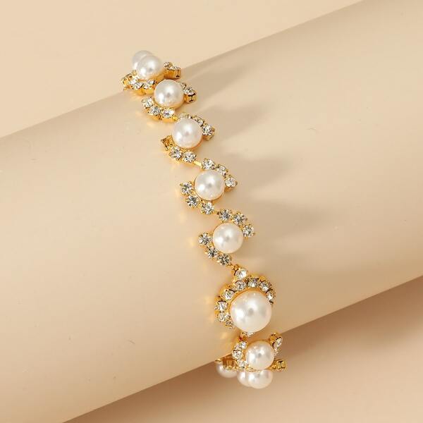 

Faux Pearl & Rhinestone Decor Bracelet, Gold