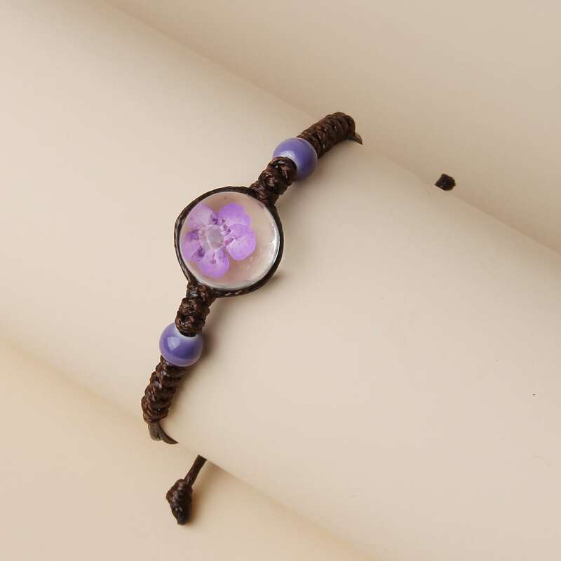 

1pc Crystal Floral Braided Bracelet, Coffee brown