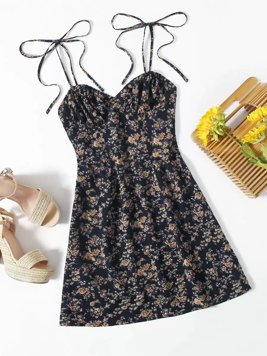 Soleia 結飾帶抽褶胸小碎花洋裝 - 彩色 - 查看 1