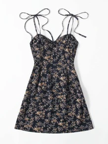 Soleia 結飾帶抽褶胸小碎花洋裝 - 彩色 - 查看 2