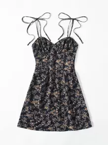 Soleia 結飾帶抽褶胸小碎花洋裝 - 彩色 - 查看 5