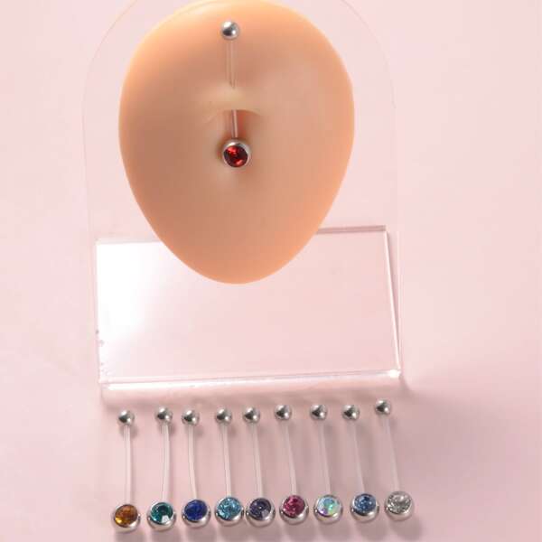 

10pcs Rhinestone Decor Navel Belly Ring, Multicolor