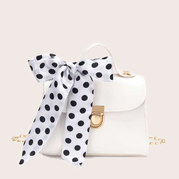 

Twilly Scarf Decor Push Lock Satchel Bag, White
