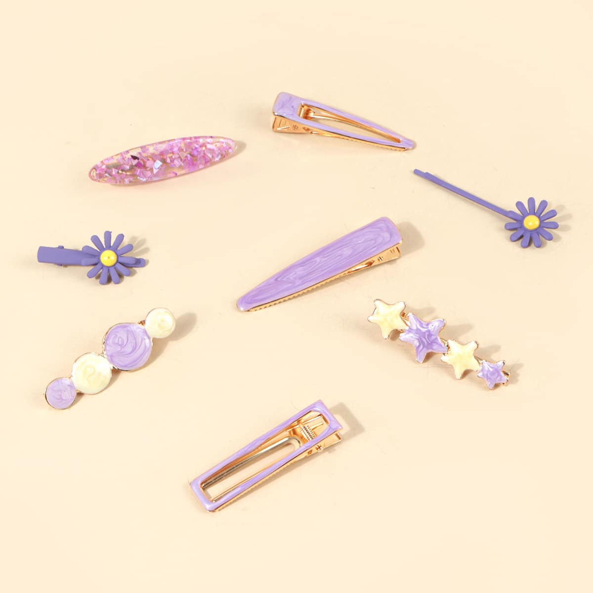 

8pcs Floral & Star Hair Clip, Multicolor