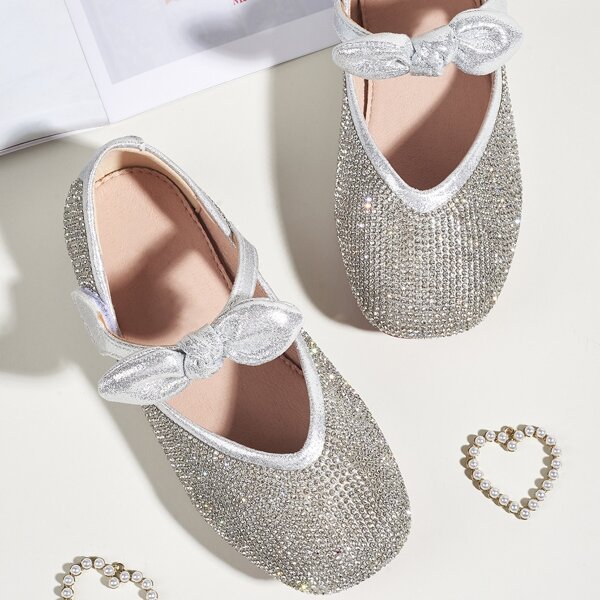 

Toddler Girls Bow Decor Rhinestone Flats, Silver