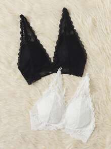 2 Packs Floral Lace Lingerie Bra Set - Black and White - View 3