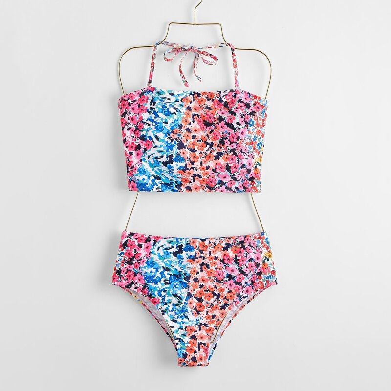 

Ditsy Floral Halter Bikini Swimsuit, Multicolor