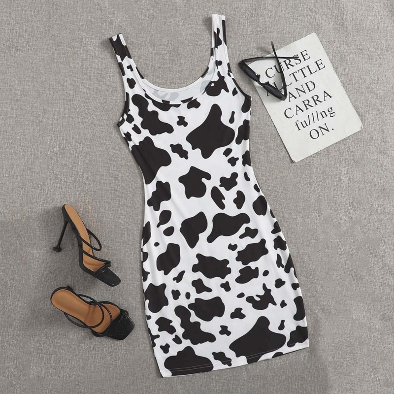 

Cow Print Dress, Black and white