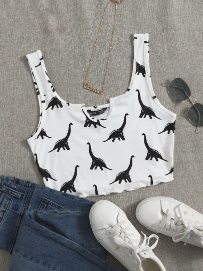 Dinosaur Print Crop Tank Top
