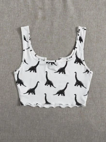 SHEIN EZwear Notch Neck Lettuce Edge Tank Top - White - View 2