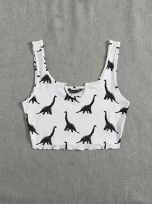 SHEIN EZwear Notch Neck Lettuce Edge Tank Top - White - View 5