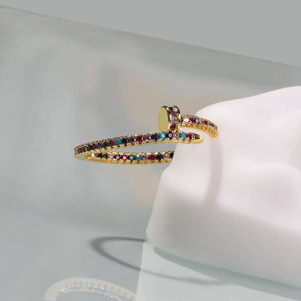 

Gold Plated 1pc Rhinestone Decor Open Hoop Earring