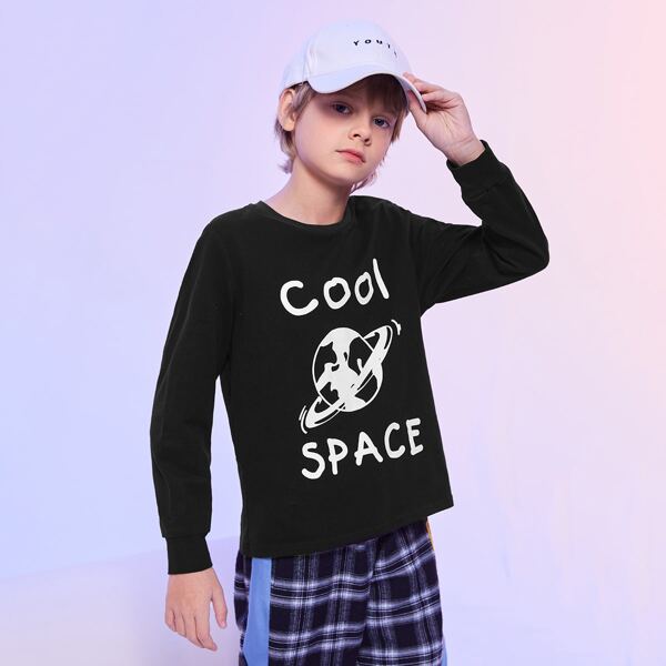 

Boys Letter and Planet Print Tee, Black