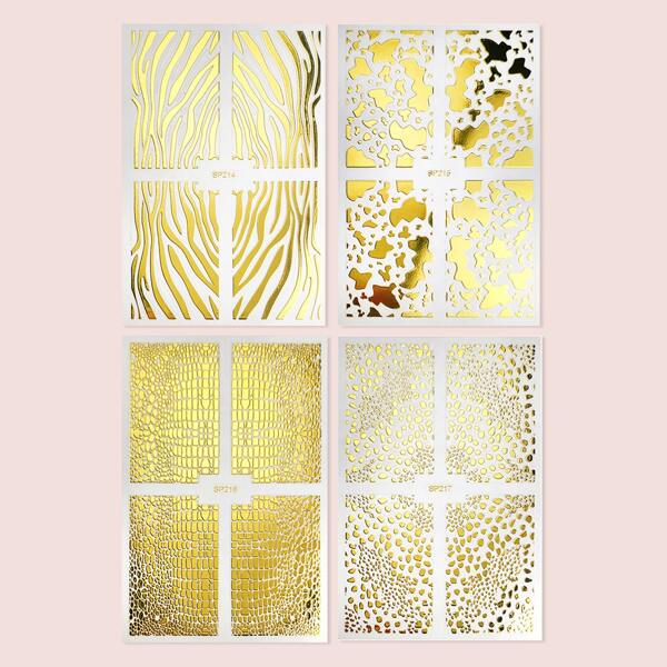 

4sheets Hot Stamping Pattern Nail Art Sticker, Gold