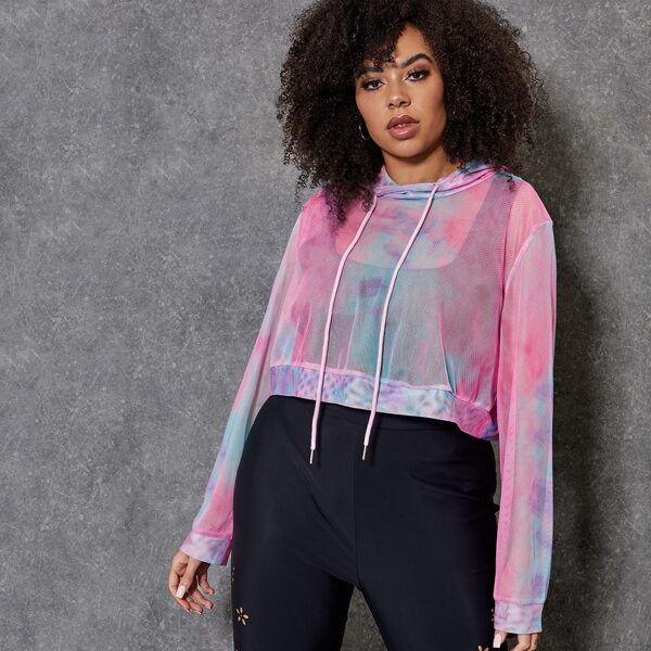 

Plus Tie Dye Sheer Hoodie Without Tank Top, Multicolor