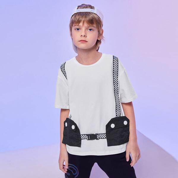 

Boys Pocket Front Tape Detail Tee, White