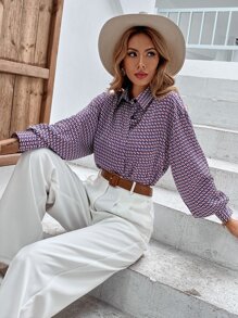 SHEIN Clasi 隱藏紐扣滿版圖案長款襯衫 - 彩色 - 查看 4
