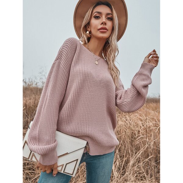 

Contrast Lace V-Back Drop Shoulder Sweater, Dusty pink